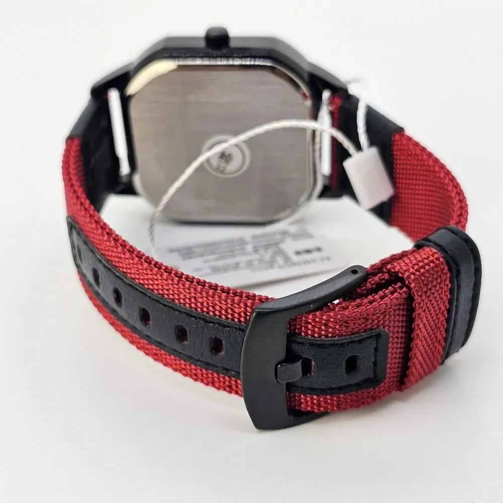 Men's Minimalist Watch 42MM Black Dial Date Indicator Black Red Canvas Bands‎